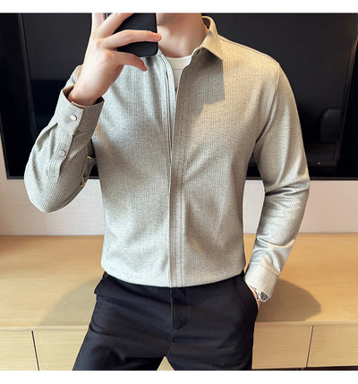 Camisa Manga Larga Ajustada con Diseño de Cierre y Rayas Elásticas - Image 22
