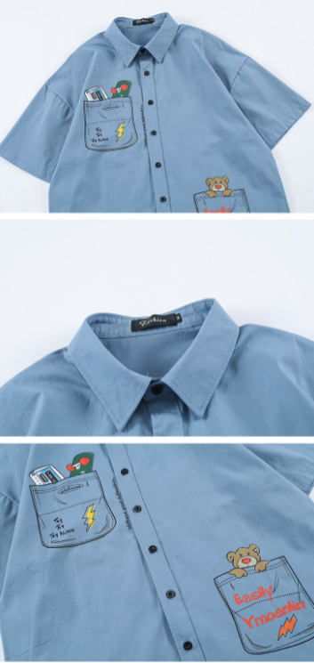 Camisa Casual Hombre Suelta con Costuras Estampadas en Color - Image 13