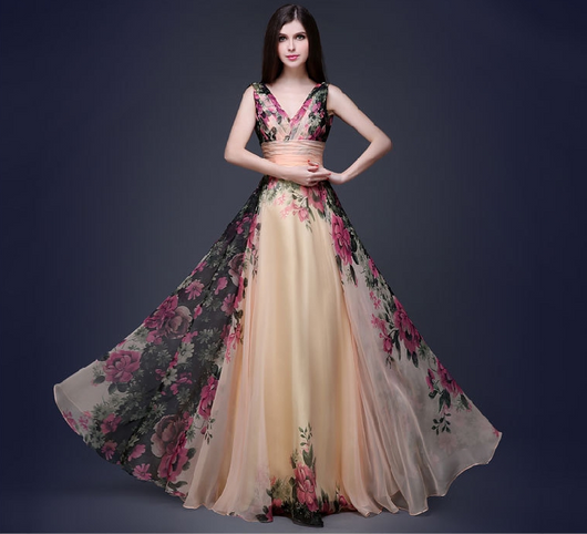 Vestido Largo Elegante con Flores en los Hombros - Diseño Europeo y Americano
