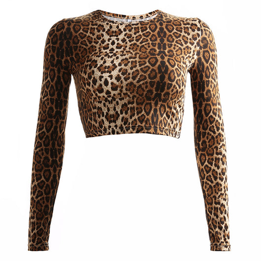 Blusa Estampado Leopardo Manga Larga Ajustada Corta - Image 5