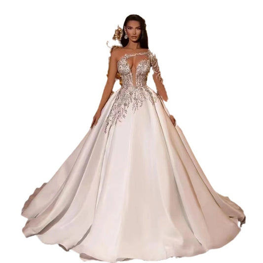 Vestido de Novia Retro con Encaje, Cintura Alta y Cola Elegante - Image 2