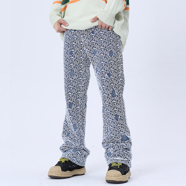 Pantalones Vaqueros Rotos con Detalles de Malla para Hombre