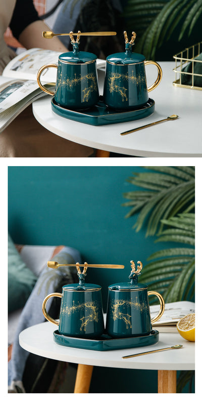 Taza de Pareja Grande con Tapa y Cuchara - Diseño Creativo para Café - Image 9