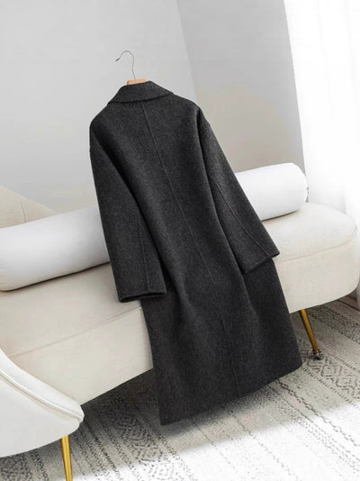 Abrigo de Lana Coreano Gris Oscuro Holgado Largo Mujer Premium - Image 10