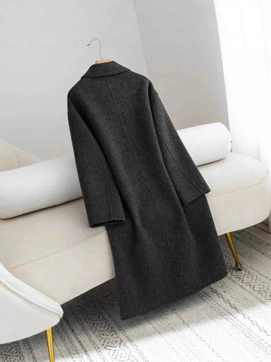 Abrigo de Lana Coreano Gris Oscuro Holgado Largo Mujer Premium - Image 10