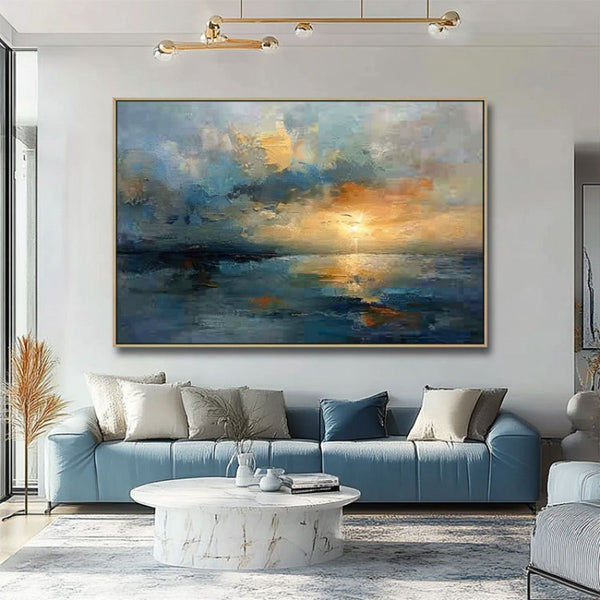 Cuadro Abstracto Atardecer en el Mar - Lienzo Decorativo para Sala de Estar