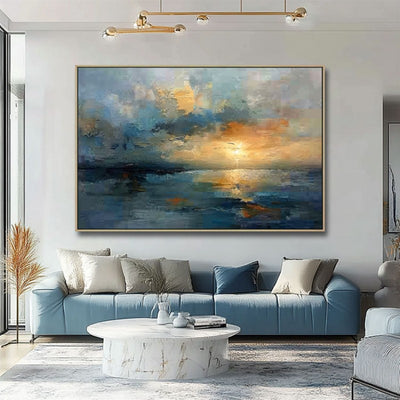 Cuadro Abstracto Atardecer en el Mar - Lienzo Decorativo para Sala de Estar