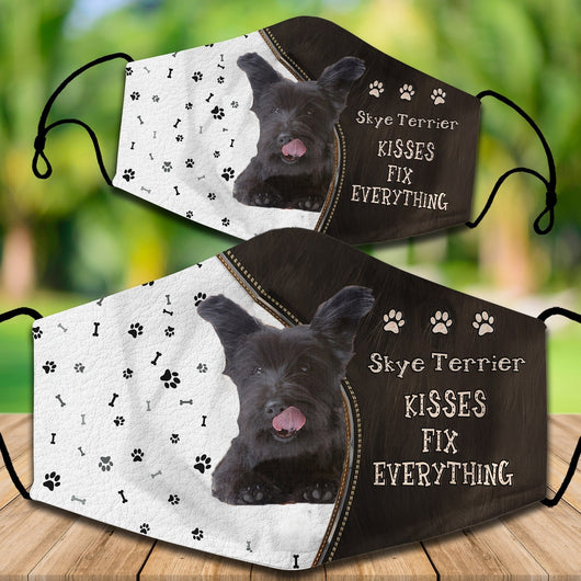 Two cotton face masks with a French Bulldog puppy peeking out, paw prints, and "French Bulldog Kisses Fix Everything" text. - Image 33