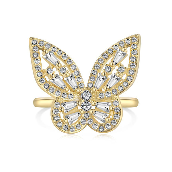Anillo de Plata 925 con Mariposa de Circonitas y Diamantes Incrustados