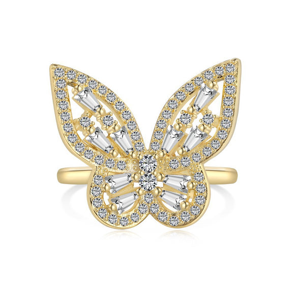 Anillo de Plata 925 con Mariposa de Circonitas y Diamantes Incrustados