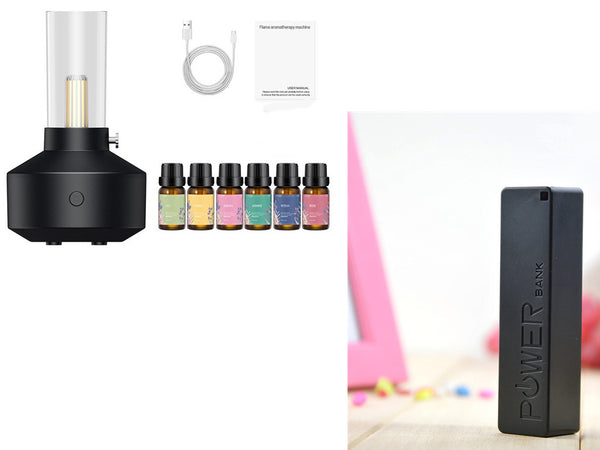 White vintage lamp-style humidifier with clear top, gold element, USB cable, user manual, and six essential oils. - Image 6