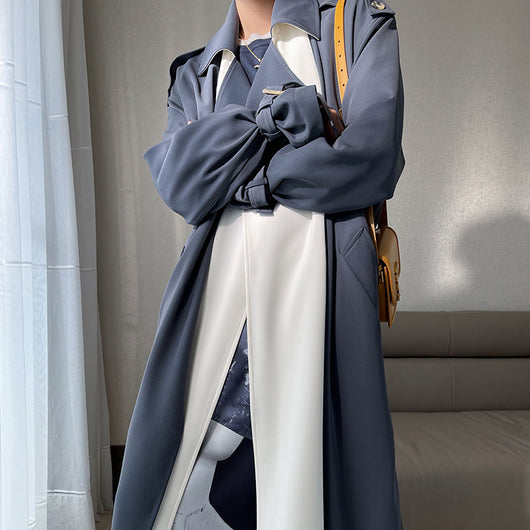 Abrigo Gabardina Bicolor Clásico para Mujer Talla Grande - Image 9