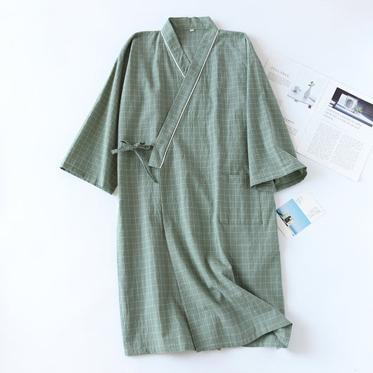 Bata Kimono Japonesa de Algodón Gasa para Hombre - Primavera Verano - Image 28
