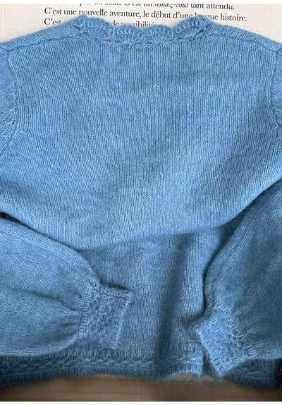 Cardigan Mohair Azul Neblina Tejido Cuello V Mangas Abullonadas - Image 9