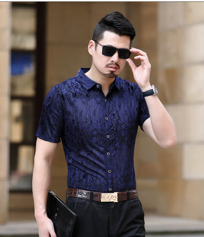 Camisa Hueca para Hombre con Bordado Flocking - Image 26