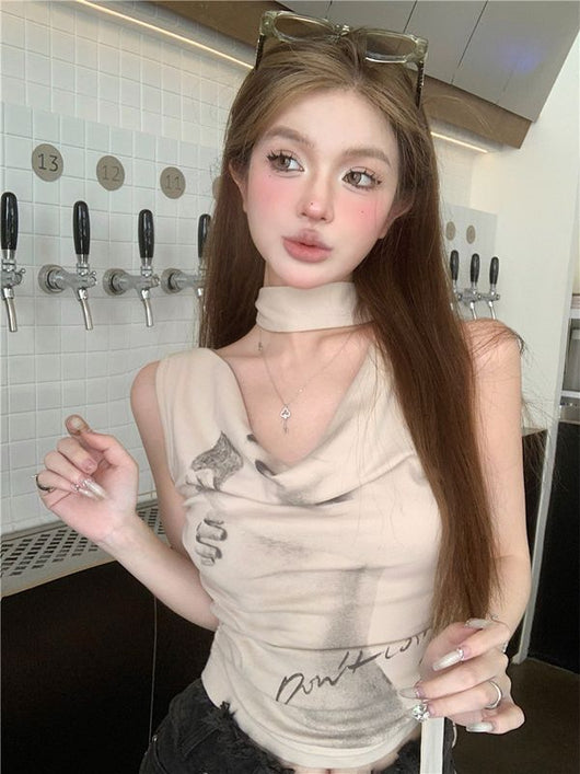 Top Halter sin Mangas con Estampado American Hot Girl - Image 10