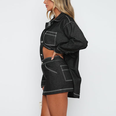 Conjunto Retro Denim: Chaqueta y Falda Corta Casual para Mujer - Image 13