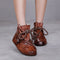 Botas Retro de Cuero y Cáñamo con Punta Redonda en Tonos Nude