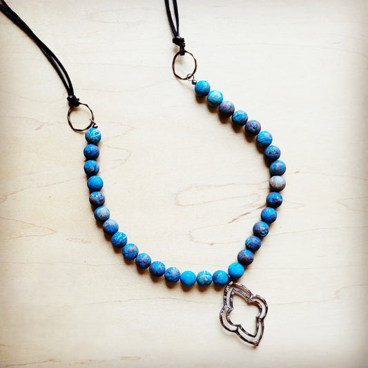 **Frosted Chrysocolla Beaded Necklace w/ Copper Pendant 258h