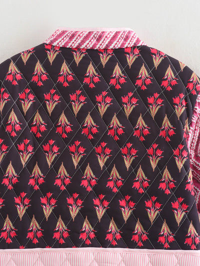 Chaqueta de Algodón Estampada con Costuras Combinadas - Corte Holgado y Casual - Image 12