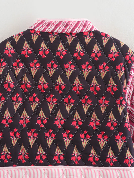 Chaqueta de Algodón Estampada con Costuras Combinadas - Corte Holgado y Casual - Image 12