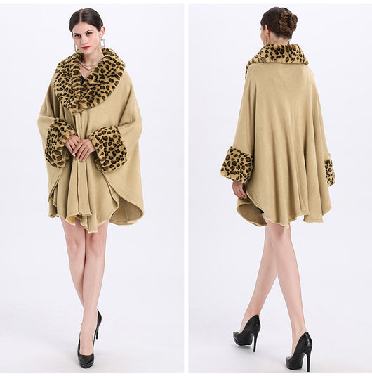 Capa Suelta Elegante con Cuello de Piel de Zorro para Mujer Talla Grande - Image 17