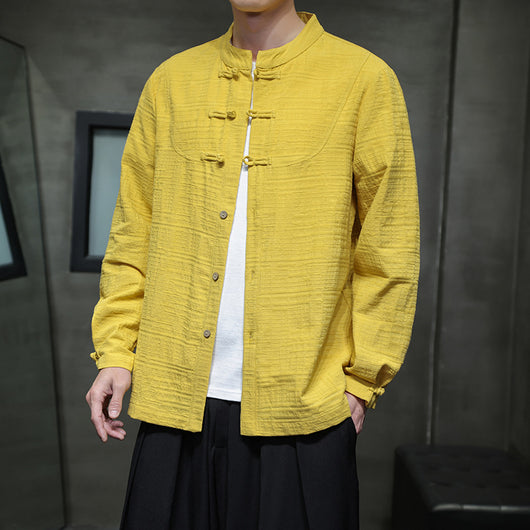 Camisa Retro Tang Chino - Algodón y Lino con Cierre Tradicional para Hombre - Image 4