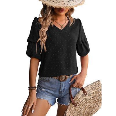 Blusa Elegante de Gasa con Cuello en V y Mangas Abullonadas - Image 9