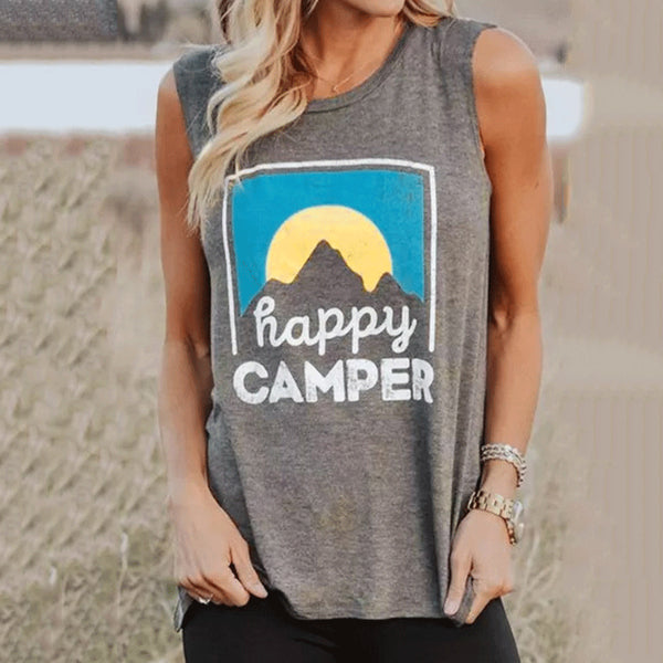 Camiseta sin Mangas para Mujer Happy Camper - Diseño Estampado Casual