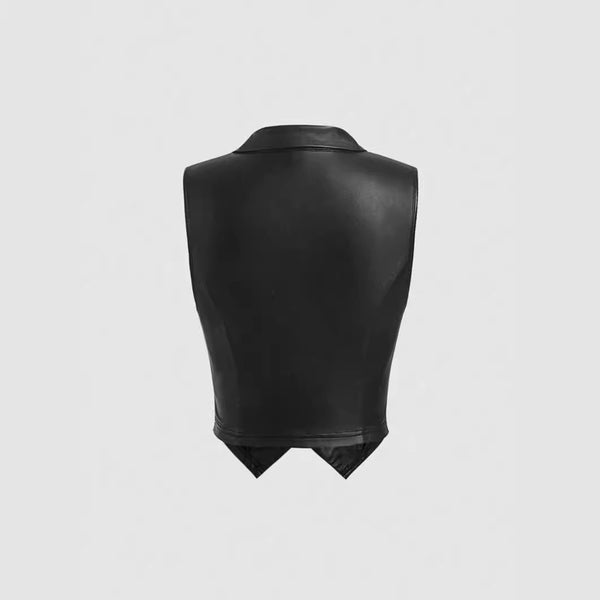 Chaleco de Cuero Premium con Cuello y Botones