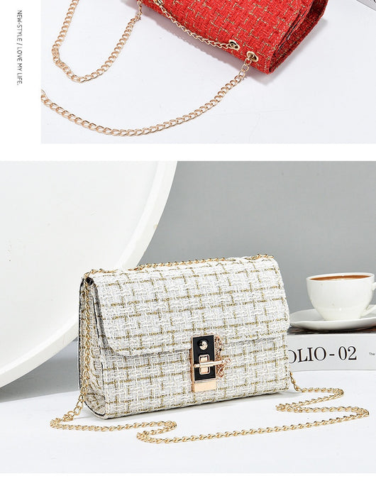 Bolsa de Hombro de Lana con Cierre Retorcido - Bolso Versátil para Mujer con Contraste en Seda Dorada - Image 31