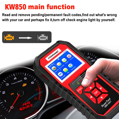 Lector de Códigos OBD2 CAN BUS Profesional - Escáner de Diagnóstico Automotriz KW850 - Image 4