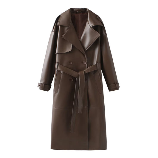 Abrigo de Cuero Extendido Diseño Francés Minimalista - Casual y Versátil - Image 7