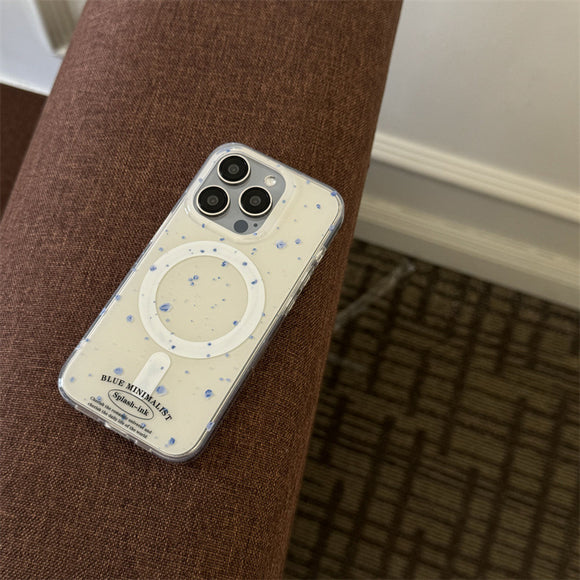 Funda Magnética para Celular Beige con Salpicadura Azul