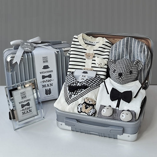 Conjunto de Regalo Elegante para Bebé Niño - Rayas Blancas y Gris