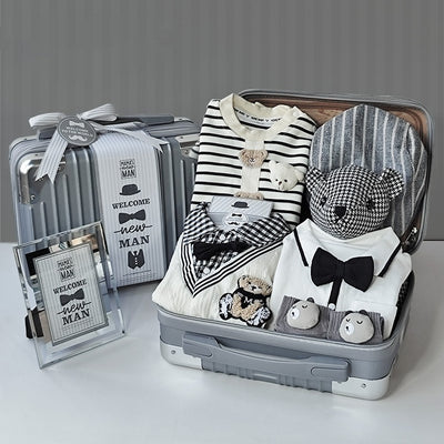 Conjunto de Regalo Elegante para Bebé Niño - Rayas Blancas y Gris