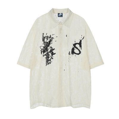 Camisa Manga Corta Estampado Flores Splash para Hombre