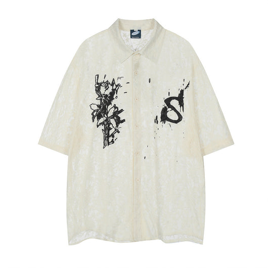 Camisa Manga Corta Estampado Flores Splash para Hombre