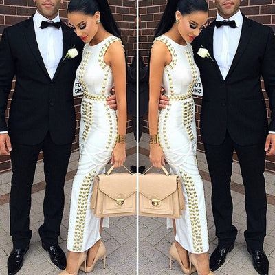 Vestido Midi Elegante con Detalles de Remaches y Brillos - Image 10