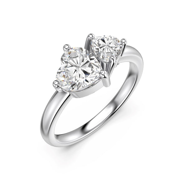 Anillo de Plata S925 Corazón Doble con Piedras Principales