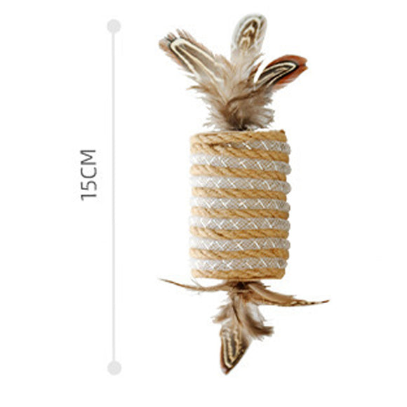 Interactive Cat Toy with Feathers, Hemp Rope, and Sound Roller