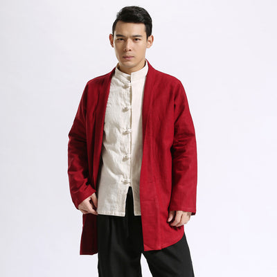 Chaqueta Lino Hanfu Clásica - Abrigo Solapa Media Largo Estilo Tradicional Chino - Image 10