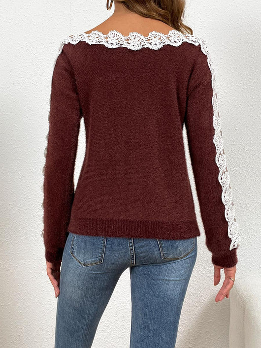 Suéter Elegante para Mujer con Paneles de Encaje y Hombros Descubiertos - Image 25