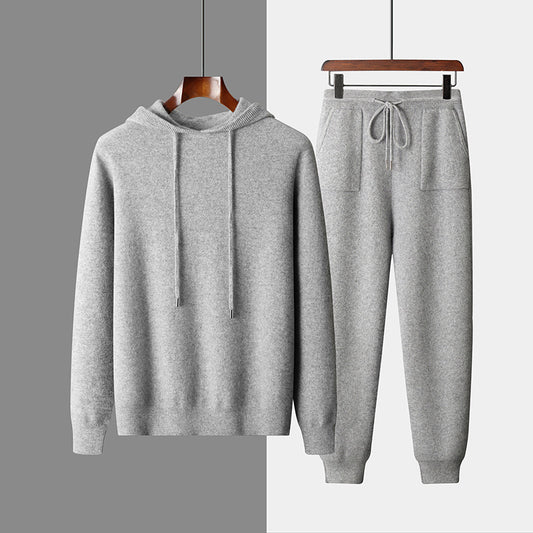 Conjunto de Sudadera con Capucha y Pantalón Tejido de Color Liso para Hombre
