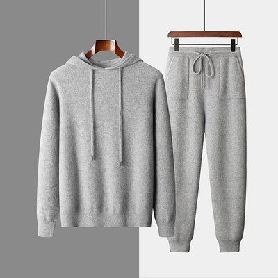 Conjunto de Sudadera con Capucha y Pantalón Tejido de Color Liso para Hombre