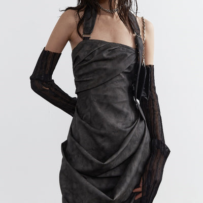 Vestido Halter Minimalista en Cuero PU Teñido Ahumado - Image 2