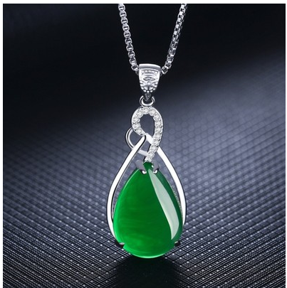 Collar de Plata 925 Piedra Calcedonia Verde Colgante Ágata Esmeralda para Mujer