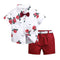 Conjunto de Verano para Niños: Polo Floral Manga Corta con Shorts Rojo