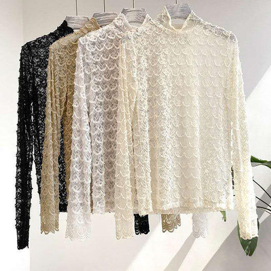Blusa de Malla Calada con Manga Larga y Capa Interior - Image 13