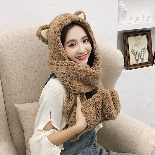 Gorro y Bufanda Cálidos con Orejas de Gato - Conjunto Coreano para Invierno - Image 9